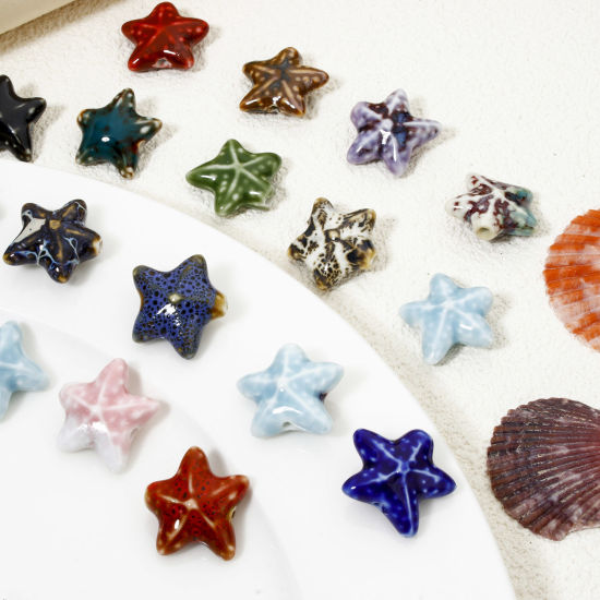 Bild von 10 Stück Keramik Ozean Schmuck Perlen zur DIY-Schmuckherstellung Seesterne Bunt 3D ca. 22mm x 19mm, Loch:ca. 2mm