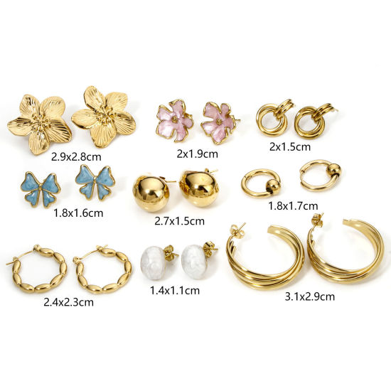 Picture of Vacuum Plating Simple & Casual Classic 18K Gold Plated 304 Stainless Steel Flower Ear Post Stud Earrings For Women Party