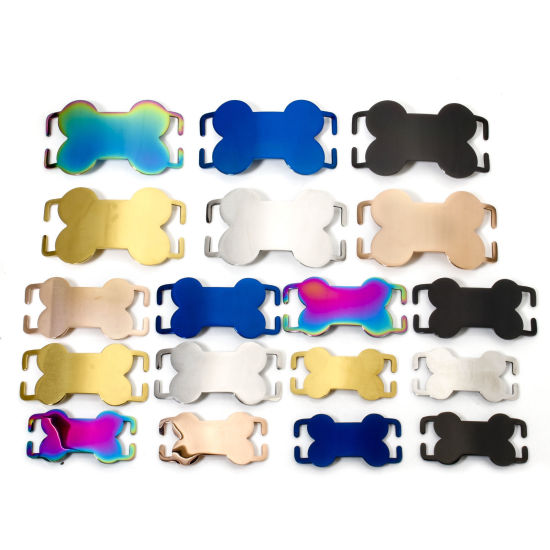 Picture of 304 Stainless Steel Pet ID Dog Collar Name Tag Blank Stamping Tags Connectors Charms Pendants Bone Multicolor Double-sided Polishing