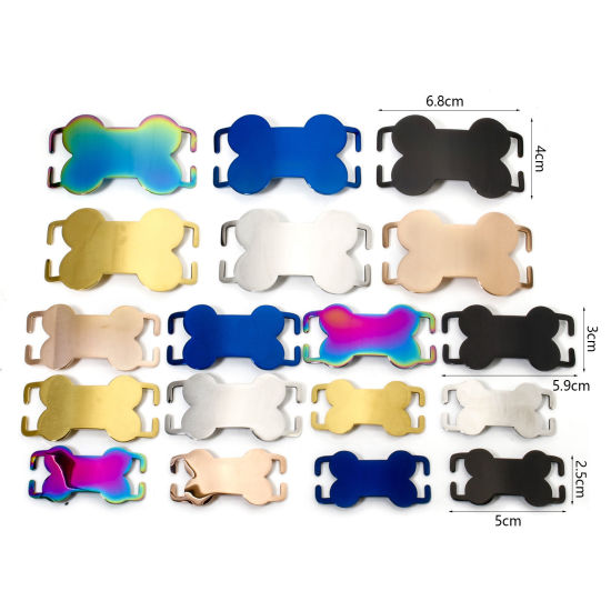 Picture of 304 Stainless Steel Pet ID Dog Collar Name Tag Blank Stamping Tags Connectors Charms Pendants Bone Multicolor Double-sided Polishing