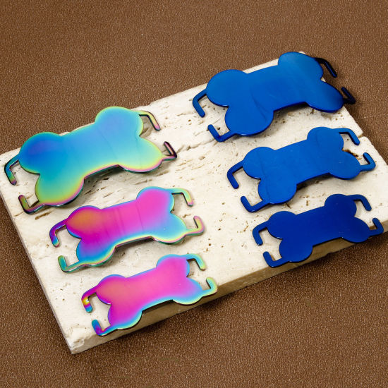 Picture of 304 Stainless Steel Pet ID Dog Collar Name Tag Blank Stamping Tags Connectors Charms Pendants Bone Multicolor Double-sided Polishing