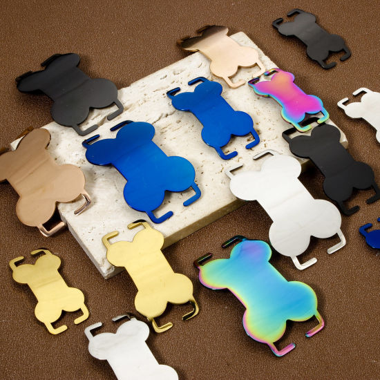 Picture of 304 Stainless Steel Pet ID Dog Collar Name Tag Blank Stamping Tags Connectors Charms Pendants Bone Multicolor Double-sided Polishing