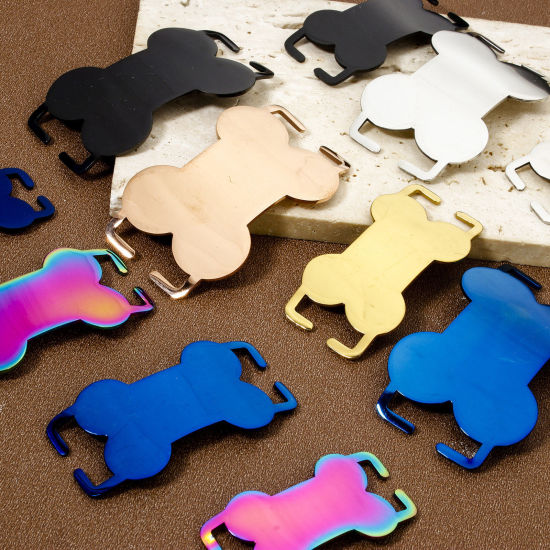 Picture of 304 Stainless Steel Pet ID Dog Collar Name Tag Blank Stamping Tags Connectors Charms Pendants Bone Multicolor Double-sided Polishing