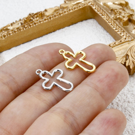 Bild von Messing Religiös Charms Bunt Kreuz 18mm x 12mm