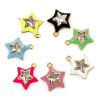 Picture of Brass Charms 18K Gold Plated Multicolor Pentagram Star Enamel Clear Rhinestone 13mm x 12mm