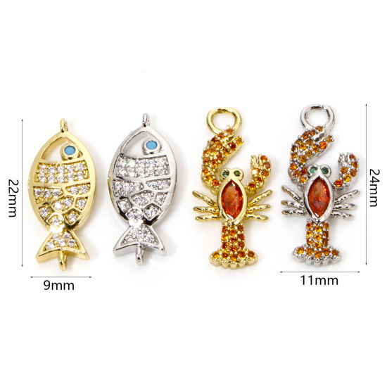 Imagen de 1 Unidad Latón Joyería del océano Colgantes Langosta Pez Micro Pave Multicolor Circón Artificial