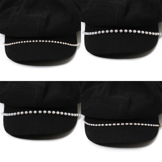 Picture of 1 Piece Vacuum Plating 304 Stainless Steel Hat Cap Decoration Chain 18K Gold Plated White Imitation Pearl 25cm(9 7/8") long