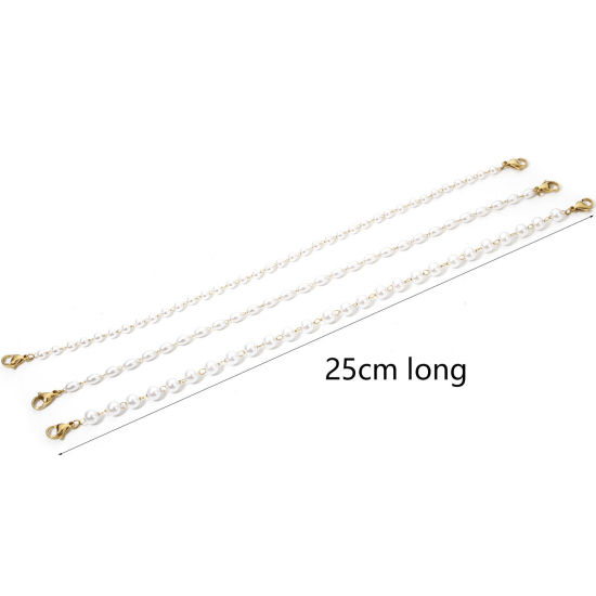 Picture of 1 Piece Vacuum Plating 304 Stainless Steel Hat Cap Decoration Chain 18K Gold Plated White Imitation Pearl 25cm(9 7/8") long