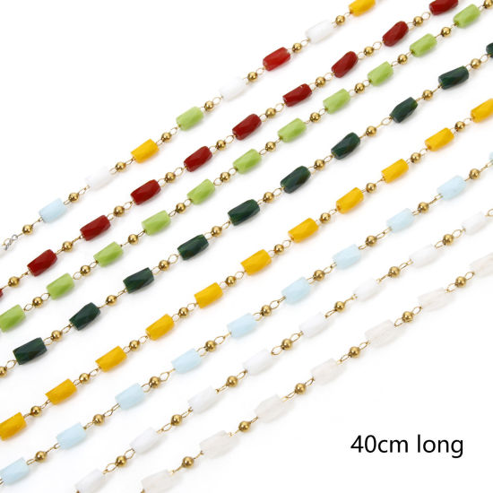 Imagen de 1 Unidad Enchapado al Vacío 304 Acero Inoxidable Cadena de Cuentas Collares Chapado en Oro de 18K Multicolor Cilíndrico Sección 40cm longitud
