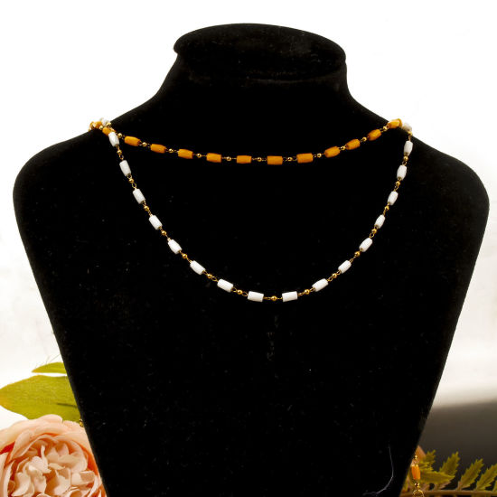 Imagen de 1 Unidad Enchapado al Vacío 304 Acero Inoxidable Cadena de Cuentas Collares Chapado en Oro de 18K Multicolor Cilíndrico Sección 40cm longitud