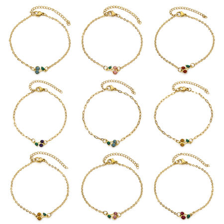 1 Unidad Enchapado al Vacío 304 Acero Inoxidable Lentejuelas Esmaltadas Cable Cadena Cruz Pulseras Chapado en Oro de 18K Multicolor Cereza Brillo 17cm longitud