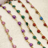 Picture of Vacuum Plating 304 Stainless Steel Enamelled Sequins Handmade Link Chain Bracelets 18K Gold Plated Multicolor Heart Glitter 17cm(6.7") long