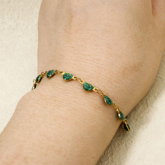 Image de 1 Pièce Bracelets Chaîne à Maillons Faite à la Main Sequins Emaillés Double Face en 304 Acier Inoxydable Placage sous Vide Plaqué Or 18K Multicolore Cœur Brillant Paillettes 17cm long