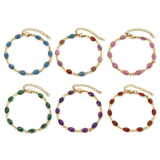 Image de 1 Pièce Bracelets Chaîne à Maillons Faite à la Main Sequins Emaillés Double Face en 304 Acier Inoxydable Placage sous Vide Plaqué Or 18K Multicolore Marquise Brillant Paillettes 17cm long