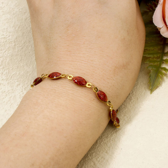 Image de 1 Pièce Bracelets Chaîne à Maillons Faite à la Main Sequins Emaillés Double Face en 304 Acier Inoxydable Placage sous Vide Plaqué Or 18K Multicolore Marquise Brillant Paillettes 17cm long
