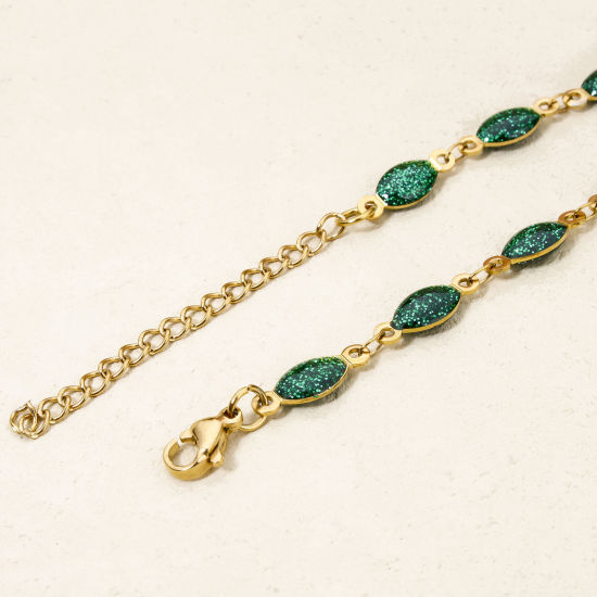 Image de 1 Pièce Bracelets Chaîne à Maillons Faite à la Main Sequins Emaillés Double Face en 304 Acier Inoxydable Placage sous Vide Plaqué Or 18K Multicolore Marquise Brillant Paillettes 17cm long