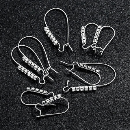 2 Stück 304 Edelstahl Ohrhaken-Ohrringe für DIY-Schmuckherstellungszubehör Bogen Silberfarbe Transparent Strass
