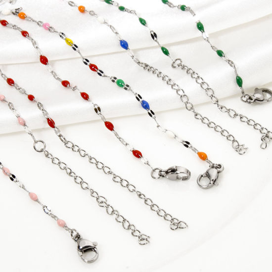 Immagine di 1 Pz 304 Acciaio Inossidabile Catena delle Labbra Cavigliere Tono Argento Smalto 24.5cm lunghezza