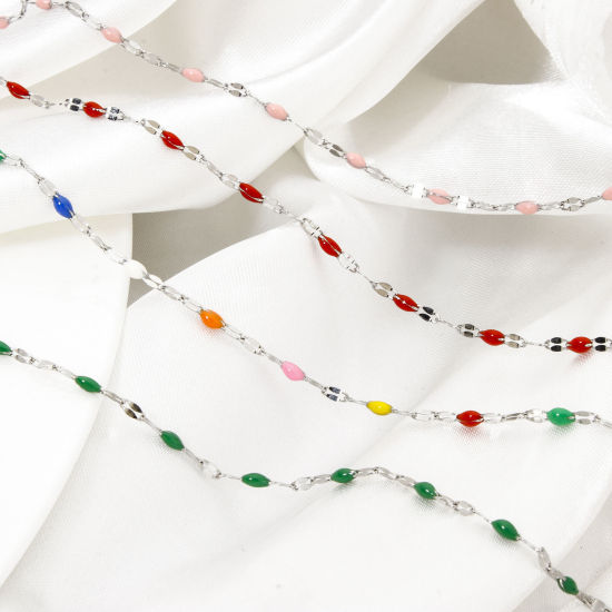 Immagine di 1 Pz 304 Acciaio Inossidabile Catena delle Labbra Cavigliere Tono Argento Smalto 24.5cm lunghezza