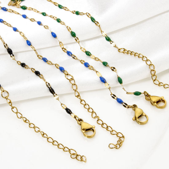 Immagine di 1 Pz Placcatura Sottovuoto 304 Acciaio Inossidabile Catena delle Labbra Cavigliere Placcato Oro 18K Smalto 24.5cm lunghezza