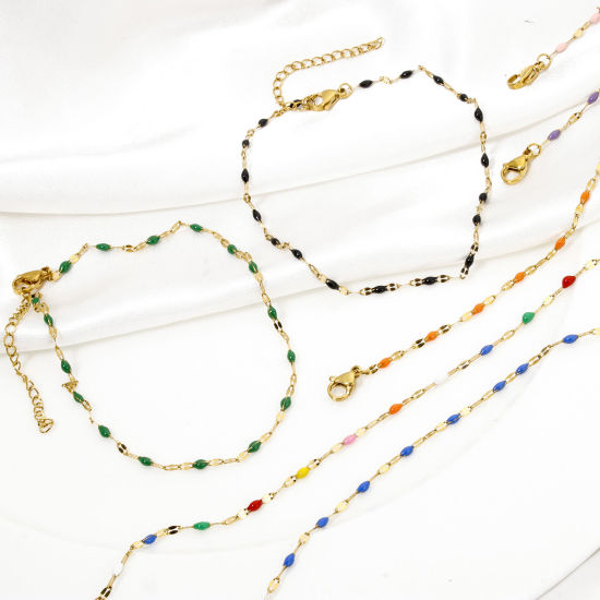 Immagine di 1 Pz Placcatura Sottovuoto 304 Acciaio Inossidabile Catena delle Labbra Cavigliere Placcato Oro 18K Smalto 24.5cm lunghezza