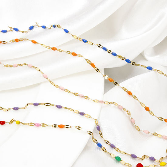 Immagine di 1 Pz Placcatura Sottovuoto 304 Acciaio Inossidabile Catena delle Labbra Cavigliere Placcato Oro 18K Smalto 24.5cm lunghezza