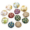 Picture of Eco-friendly Vacuum Plating 304 Stainless Steel & Rhinestone Flora Collection Charmes Gold Plated Round Disc Enamel