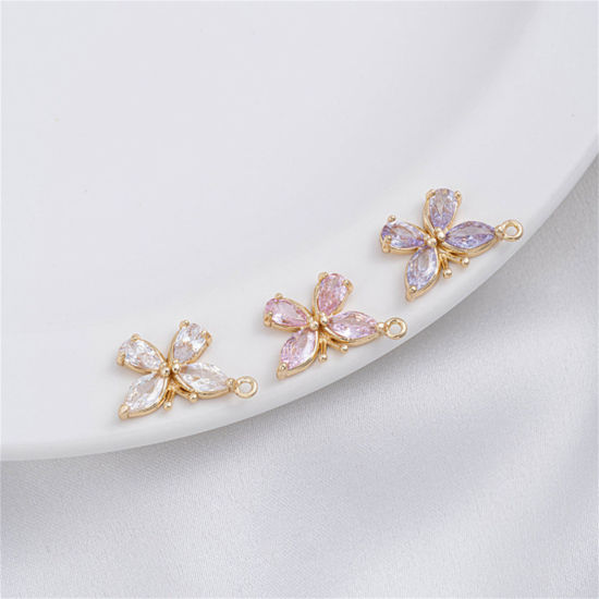 Изображение 1 ШТ Экологичный Латунь Насекомое Подвески 14K настоящее золото с покрытием Бабочка Разноцветный Искусственный Циркон