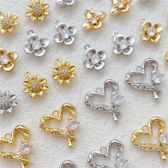 Picture of Brass Charms Multicolor Flower Heart Clear Cubic Zirconia