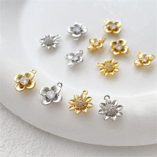 Picture of Brass Charms Multicolor Flower Heart Clear Cubic Zirconia