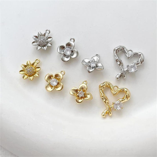 Picture of Brass Charms Multicolor Flower Heart Clear Cubic Zirconia