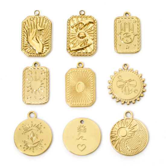 Immagine di 2 Pz Placcatura Sottovuoto Ecologica 304 Acciaio Inossidabile Galassia Ciondoli Geometrica Oro Placcato Mano Simbolo di Hamsa