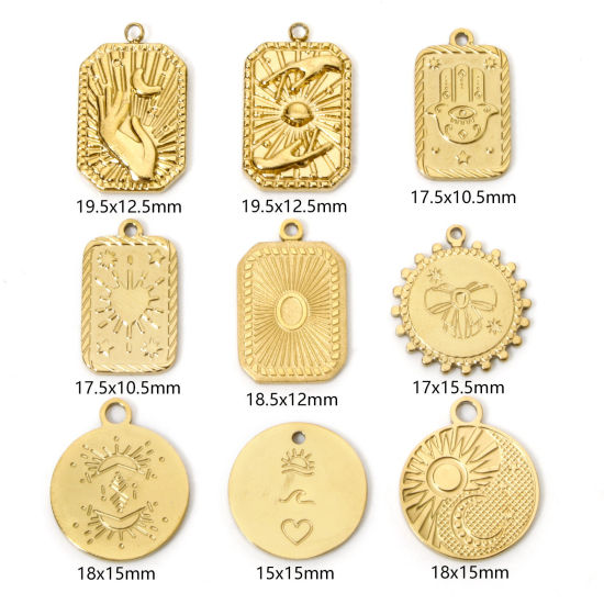 Immagine di 2 Pz Placcatura Sottovuoto Ecologica 304 Acciaio Inossidabile Galassia Ciondoli Geometrica Oro Placcato Mano Simbolo di Hamsa