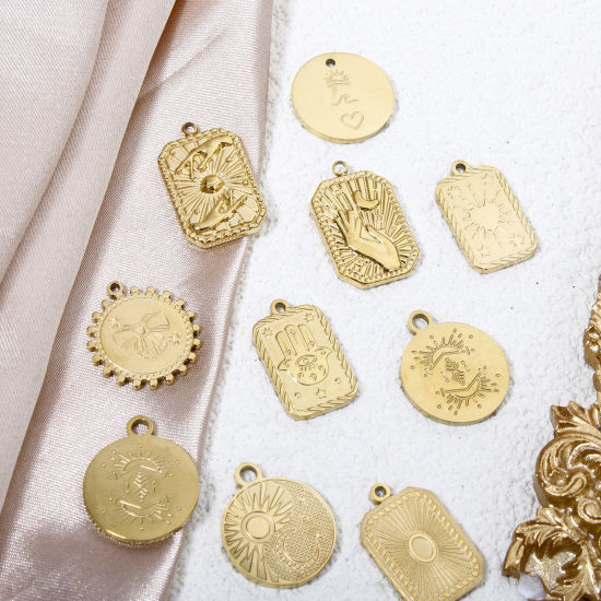 Immagine di 2 Pz Placcatura Sottovuoto Ecologica 304 Acciaio Inossidabile Galassia Ciondoli Geometrica Oro Placcato Mano Simbolo di Hamsa