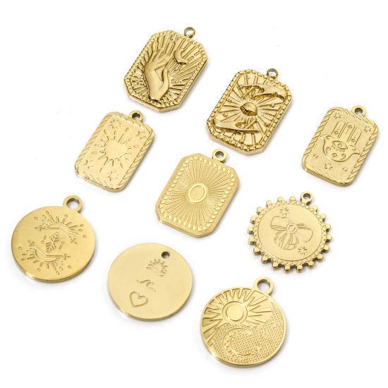 Immagine di 2 Pz Placcatura Sottovuoto Ecologica 304 Acciaio Inossidabile Galassia Ciondoli Geometrica Oro Placcato Mano Simbolo di Hamsa