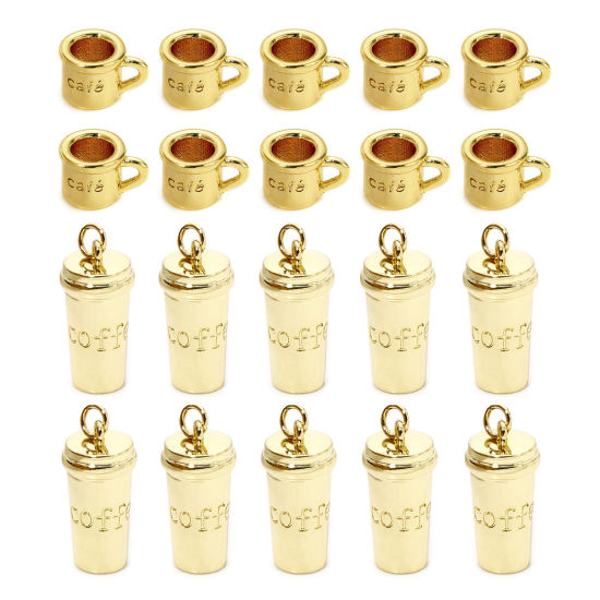 Bild von Umweltfreundlich Messing Charms 18K Echtgold plattiert Tasse Kaffee 3D