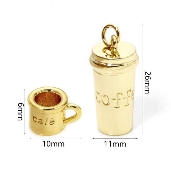 Bild von Umweltfreundlich Messing Charms 18K Echtgold plattiert Tasse Kaffee 3D