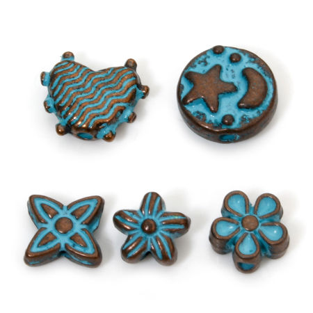 Zinc Based Alloy Patina Spacer Beads For DIY Jewelry Making Antique Copper Blue Half Moon Star