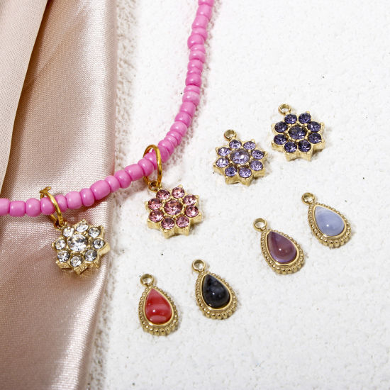 Immagine di 1 Pz Placcatura Sottovuoto Ecologica 304 Acciaio Inossidabile Ciondoli Foglia d'Acero Oro Placcato Luna Multicolore Cubic Zirconiae