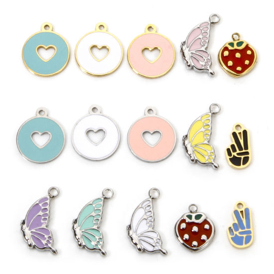 Picture of Eco-friendly Vacuum Plating 304 Stainless Steel Charmes Multicolor Butterfly Animal Heart Enamel