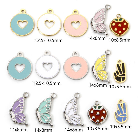 Picture of Eco-friendly Vacuum Plating 304 Stainless Steel Charmes Multicolor Butterfly Animal Heart Enamel