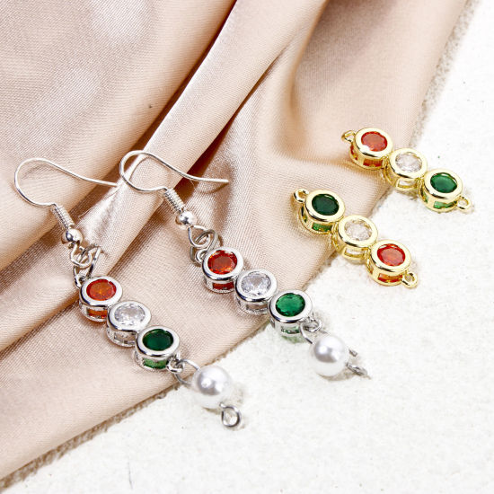 Imagen de 1 Unidad Latón Conectores Dijes Colgantes Multicolor Rhinestone 24mm x 7mm
