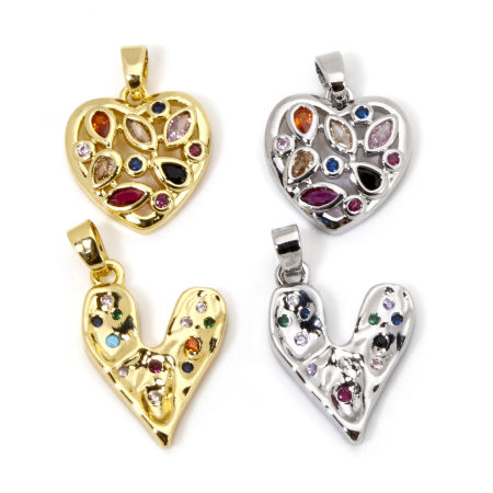 1 Stück Messing Valentinstag Charms Bunt Herz Bunt Zirkonia