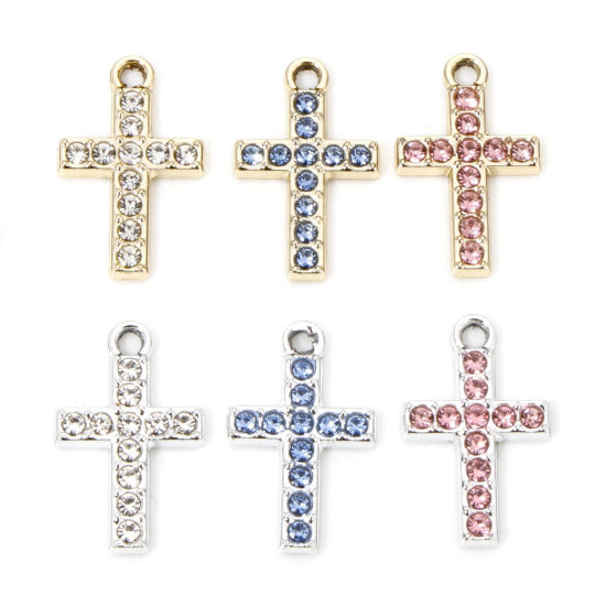 Picture of Zinc Based Alloy Religious Charms Multicolor Cross Micro Pave 19mm x 12mm