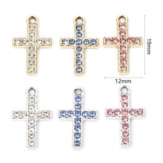 Picture of Zinc Based Alloy Religious Charms Multicolor Cross Micro Pave 19mm x 12mm