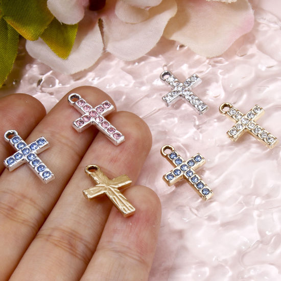 Picture of Zinc Based Alloy Religious Charms Multicolor Cross Micro Pave 19mm x 12mm