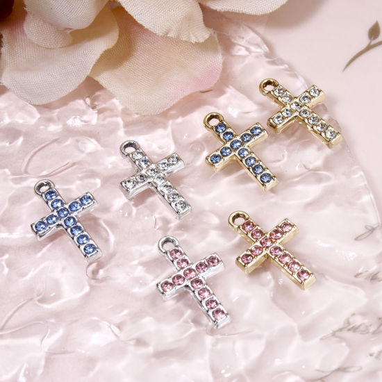 Picture of Zinc Based Alloy Religious Charms Multicolor Cross Micro Pave 19mm x 12mm