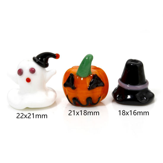 Picture of Lampwork Glass Beads For DIY Jewelry Making Pumpkin Multicolor Halloween Ghost 3D