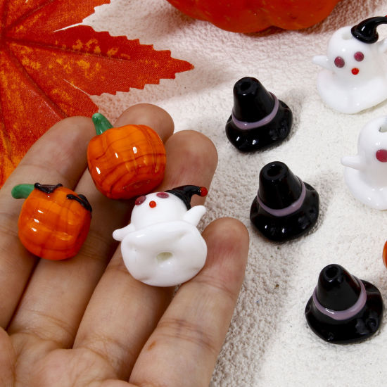 Picture of Lampwork Glass Beads For DIY Jewelry Making Pumpkin Multicolor Halloween Ghost 3D