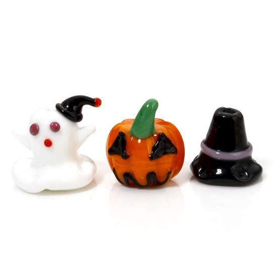 Picture of Lampwork Glass Beads For DIY Jewelry Making Pumpkin Multicolor Halloween Ghost 3D